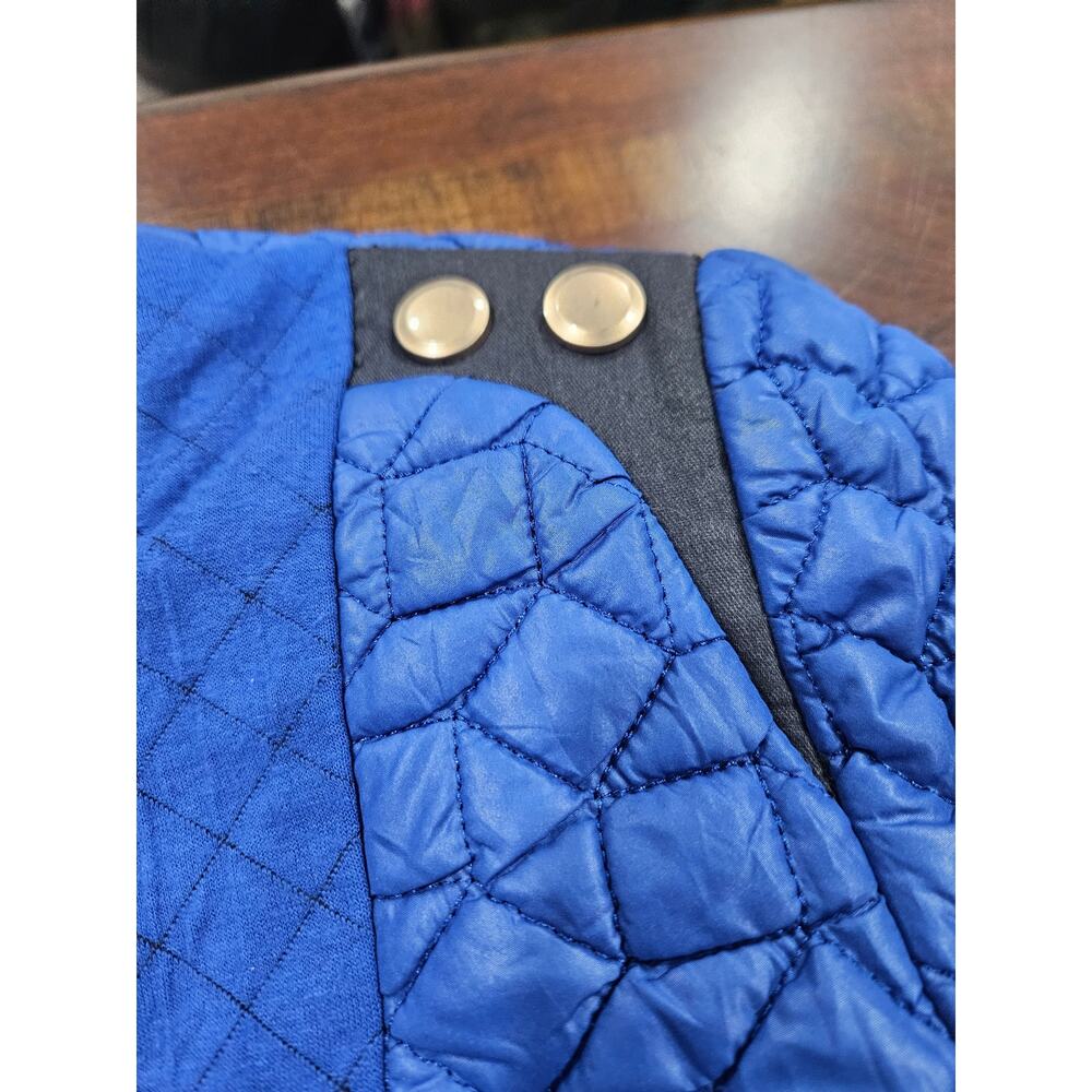 IVA Rockabilly Quilted Blue Moto Jacket Cropped Zip Front Silver Snap Y2K XS - Picture 3 of 9